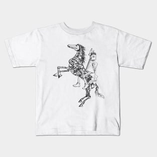 Mechanical rearing horse and rider. Kids T-Shirt